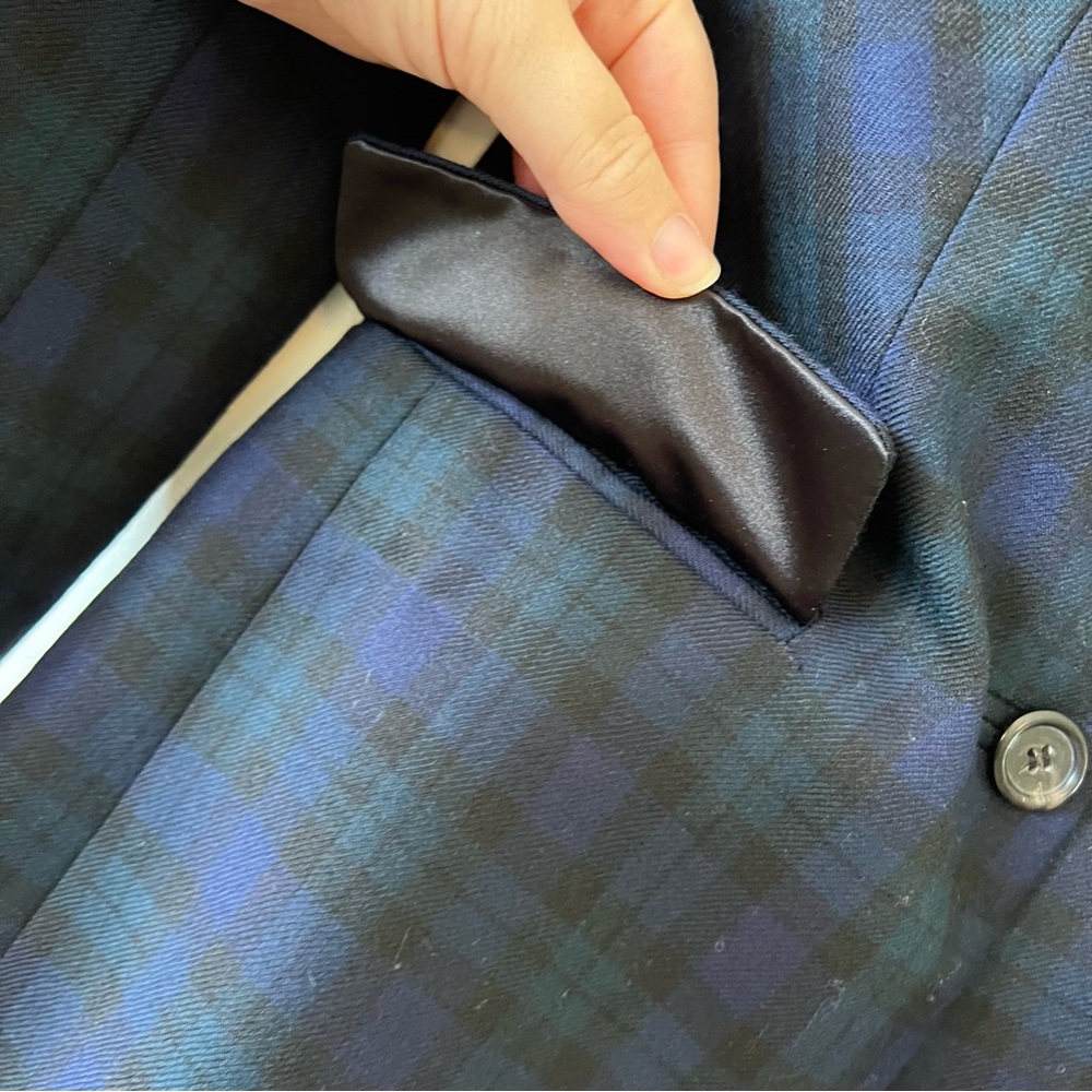 J. Crew Schoolboy Blazer Jacket Tartan Plaid Blue Green Satin Collar Wool - Picture 4 of 10